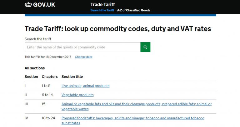 UK Gov&#039;t Trade Tariff